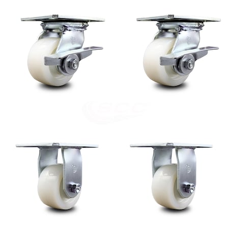 4 Inch Nylon Caster Set With Roller Bearing 2 Brakes And 2 Rigid